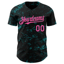 Load image into Gallery viewer, Custom Black Pink-Teal 3D Pattern Design Abstract Splatter Texture Authentic Baseball Jersey
