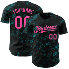 Load image into Gallery viewer, Custom Black Pink-Teal 3D Pattern Design Abstract Splatter Texture Authentic Baseball Jersey
