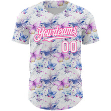 Load image into Gallery viewer, Custom White Pink 3D Pattern Design Animal Butterfly Authentic Baseball Jersey
