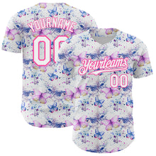 Load image into Gallery viewer, Custom White Pink 3D Pattern Design Animal Butterfly Authentic Baseball Jersey
