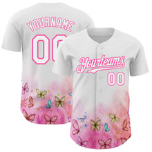 Load image into Gallery viewer, Custom White Pink 3D Pattern Design Animal Butterfly Authentic Baseball Jersey
