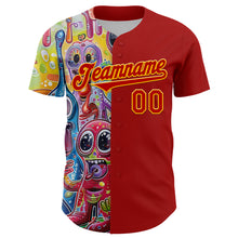 Load image into Gallery viewer, Custom Red Gold 3D Pattern Design Rave Funny Monster Authentic Baseball Jersey
