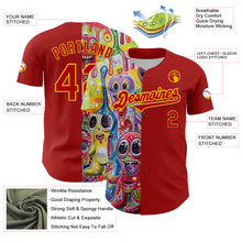 Load image into Gallery viewer, Custom Red Gold 3D Pattern Design Rave Funny Monster Authentic Baseball Jersey
