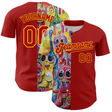Load image into Gallery viewer, Custom Red Gold 3D Pattern Design Rave Funny Monster Authentic Baseball Jersey

