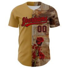 Load image into Gallery viewer, Custom Old Gold Red-Black 3D Pattern Design Gothic Style Rose Authentic Baseball Jersey
