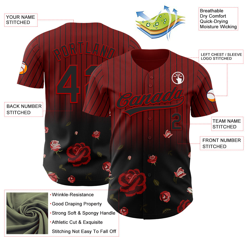 Custom Crimson Black-Red 3D Pattern Design Gothic Style Rose Authentic ...