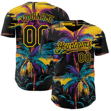 Load image into Gallery viewer, Custom Black Yellow 3D Pattern Design Tropical Hawaii Palms Trees Authentic Baseball Jersey
