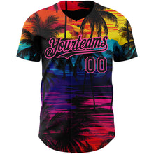 Load image into Gallery viewer, Custom Black Pink 3D Pattern Design Tropical Hawaii Palms Trees Authentic Baseball Jersey
