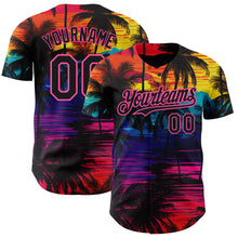 Load image into Gallery viewer, Custom Black Pink 3D Pattern Design Tropical Hawaii Palms Trees Authentic Baseball Jersey
