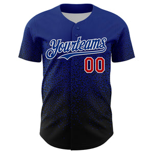 Custom Royal Red-Black 3D Pattern Design Gradient Style Irregular Shape Authentic Baseball Jersey