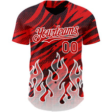 Load image into Gallery viewer, Custom Red Black-White 3D Pattern Design Flame Authentic Baseball Jersey
