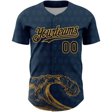 Load image into Gallery viewer, Custom US Navy Blue Black-Old Gold 3D Pattern Design Wave Authentic Baseball Jersey
