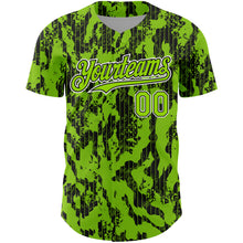 Load image into Gallery viewer, Custom Neon Green Black-White 3D Pattern Design Abstract Fluid Authentic Baseball Jersey
