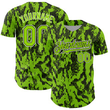 Load image into Gallery viewer, Custom Neon Green Black-White 3D Pattern Design Abstract Fluid Authentic Baseball Jersey
