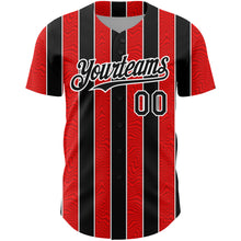 Load image into Gallery viewer, Custom Red Black-White 3D Pattern Design Stripe Authentic Baseball Jersey
