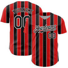 Load image into Gallery viewer, Custom Red Black-White 3D Pattern Design Stripe Authentic Baseball Jersey
