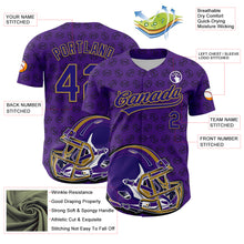 Load image into Gallery viewer, Custom Purple Dark Purple-Old Gold 3D Pattern Design Football Helmet And Ball Authentic Baseball Jersey
