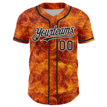 Load image into Gallery viewer, Custom Orange Black-White 3D Pattern Design Rave Flame Authentic Baseball Jersey
