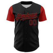 Load image into Gallery viewer, Custom Black Red 3D Pattern Design Rave Gothic Style Authentic Baseball Jersey
