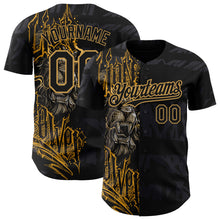 Load image into Gallery viewer, Custom Black Old Gold 3D Pattern Design Animal Lion Authentic Baseball Jersey
