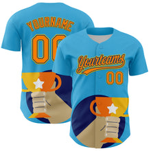 Load image into Gallery viewer, Custom Sky Blue Bay Orange US Navy Blue-Yellow 3D Pattern Design Champion Trophy Authentic Baseball Jersey
