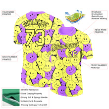 Load image into Gallery viewer, Custom Light Yellow Medium Purple-Black 3D Pattern Design Smile Emoji Performance T-Shirt
