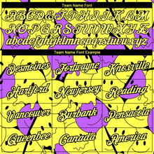 Load image into Gallery viewer, Custom Light Yellow Medium Purple-Black 3D Pattern Design Smile Emoji Performance T-Shirt
