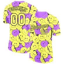 Load image into Gallery viewer, Custom Light Yellow Medium Purple-Black 3D Pattern Design Smile Emoji Performance T-Shirt
