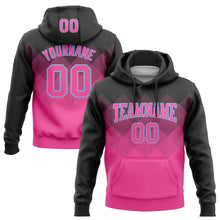 Load image into Gallery viewer, Custom Stitched Black Pink-Light Blue 3D Pattern Design Gradient Square Shape Sports Pullover Sweatshirt Hoodie
