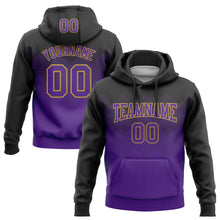 Load image into Gallery viewer, Custom Stitched Black Purple-Old Gold 3D Pattern Design Gradient Square Shape Sports Pullover Sweatshirt Hoodie
