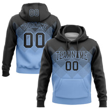 Load image into Gallery viewer, Custom Stitched Black Light Blue 3D Pattern Design Gradient Square Shape Sports Pullover Sweatshirt Hoodie
