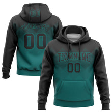 Load image into Gallery viewer, Custom Stitched Black Teal 3D Pattern Design Gradient Square Shape Sports Pullover Sweatshirt Hoodie
