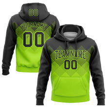 Load image into Gallery viewer, Custom Stitched Black Neon Green 3D Pattern Design Gradient Square Shape Sports Pullover Sweatshirt Hoodie
