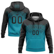Load image into Gallery viewer, Custom Stitched Black Teal 3D Pattern Design Gradient Square Shape Sports Pullover Sweatshirt Hoodie

