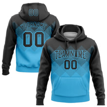 Load image into Gallery viewer, Custom Stitched Black Sky Blue 3D Pattern Design Gradient Square Shape Sports Pullover Sweatshirt Hoodie
