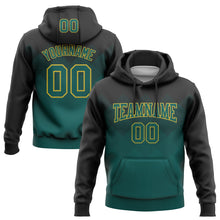 Load image into Gallery viewer, Custom Stitched Black Midnight Green-Old Gold 3D Pattern Design Gradient Square Shape Sports Pullover Sweatshirt Hoodie
