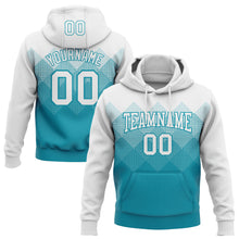 Load image into Gallery viewer, Custom Stitched White Teal 3D Pattern Design Gradient Square Shape Sports Pullover Sweatshirt Hoodie
