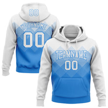 Load image into Gallery viewer, Custom Stitched White Powder Blue 3D Pattern Design Gradient Square Shape Sports Pullover Sweatshirt Hoodie
