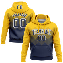 Load image into Gallery viewer, Custom Stitched Yellow Navy-White 3D Pattern Design Gradient Square Shape Sports Pullover Sweatshirt Hoodie
