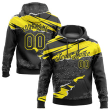 Load image into Gallery viewer, Custom Stitched Black Light Yellow 3D Pattern Design Torn Paper Style Sports Pullover Sweatshirt Hoodie
