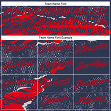 Load image into Gallery viewer, Custom Stitched Navy Fire Red 3D Pattern Design Torn Paper Style Sports Pullover Sweatshirt Hoodie
