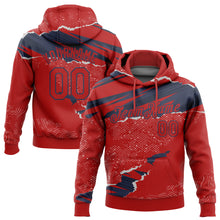 Load image into Gallery viewer, Custom Stitched Red Navy 3D Pattern Design Torn Paper Style Sports Pullover Sweatshirt Hoodie
