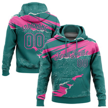 Load image into Gallery viewer, Custom Stitched Teal Pink 3D Pattern Design Torn Paper Style Sports Pullover Sweatshirt Hoodie
