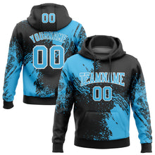Load image into Gallery viewer, Custom Stitched Black Sky Blue-White 3D Pattern Design Abstract Brush Stroke Sports Pullover Sweatshirt Hoodie
