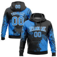 Load image into Gallery viewer, Custom Stitched Black Powder Blue-White 3D Pattern Design Abstract Brush Stroke Sports Pullover Sweatshirt Hoodie
