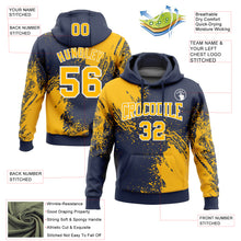 Load image into Gallery viewer, Custom Stitched Navy Gold-White 3D Pattern Design Abstract Brush Stroke Sports Pullover Sweatshirt Hoodie
