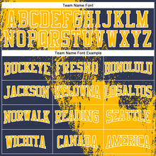 Load image into Gallery viewer, Custom Stitched Navy Gold-White 3D Pattern Design Abstract Brush Stroke Sports Pullover Sweatshirt Hoodie
