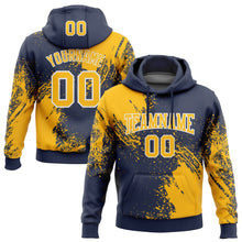 Load image into Gallery viewer, Custom Stitched Navy Gold-White 3D Pattern Design Abstract Brush Stroke Sports Pullover Sweatshirt Hoodie
