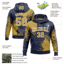 Load image into Gallery viewer, Custom Stitched Navy Old Gold-White 3D Pattern Design Abstract Brush Stroke Sports Pullover Sweatshirt Hoodie
