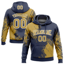 Load image into Gallery viewer, Custom Stitched Navy Old Gold-White 3D Pattern Design Abstract Brush Stroke Sports Pullover Sweatshirt Hoodie
